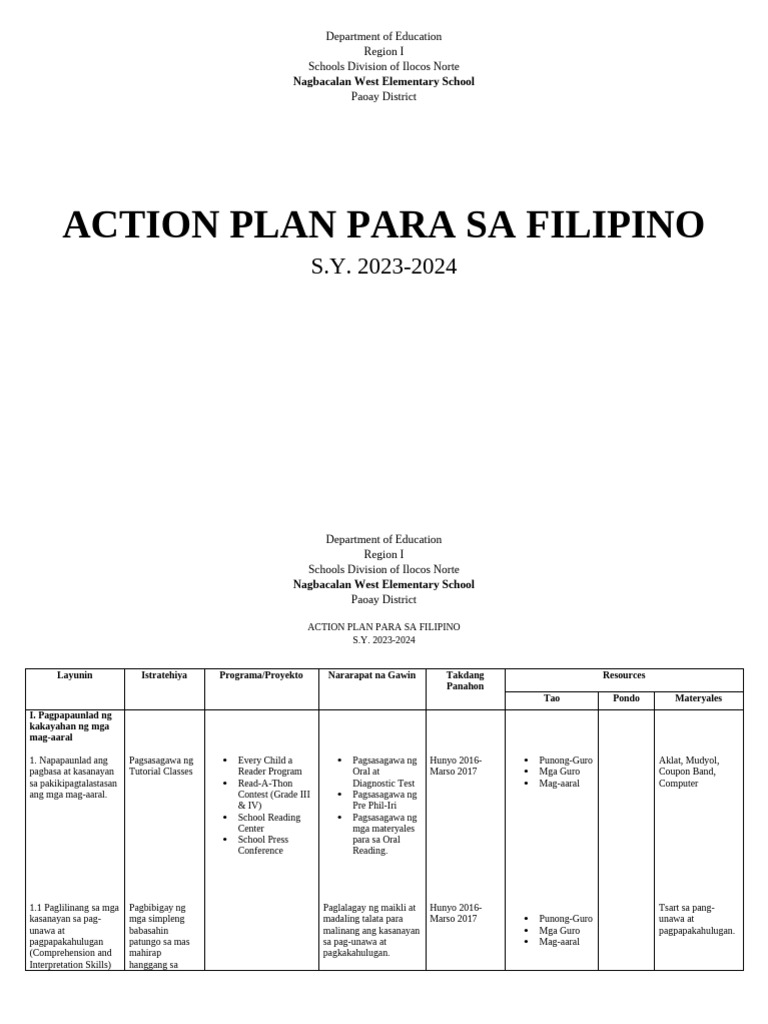 Action Plan in Filipino | PDF