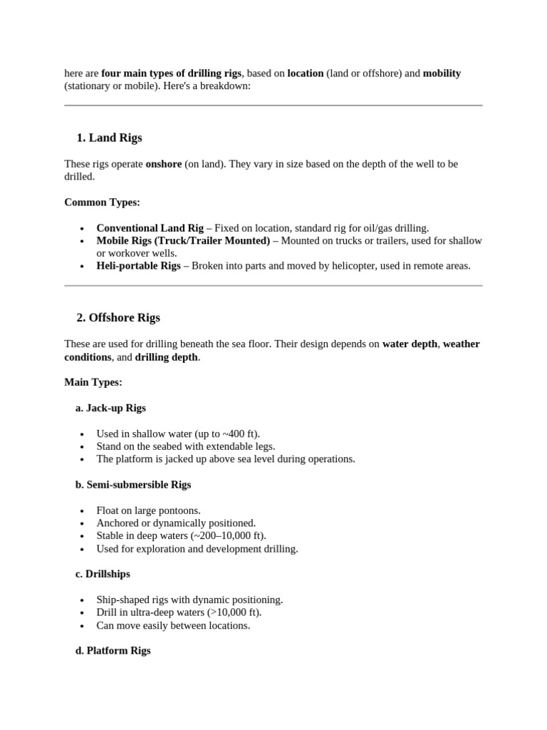 Types of Drilling Rigs Explained | PDF