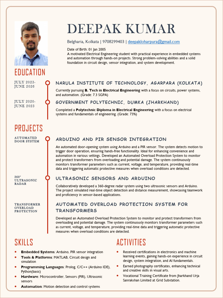 Electrical Engineering Student Profile | PDF | Arduino | Automation