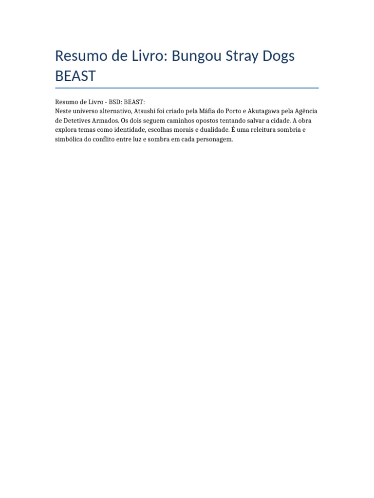 Resumo de Bungou Stray Dogs: BEAST | PDF