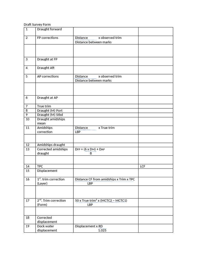 Draft Survey Form and Examples | PDF | Navigation | Heavy Industry