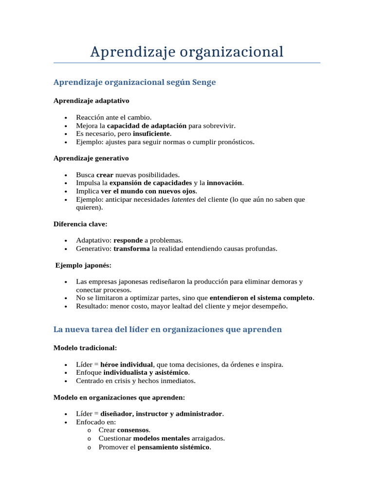 Liderazgo y Aprendizaje Organizacional | PDF | Pensamiento | Aprendizaje