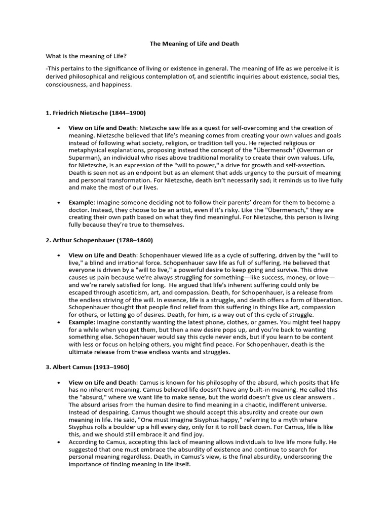 Philosophical Views on Life and Death | PDF | Meaning Of Life | Martin ...