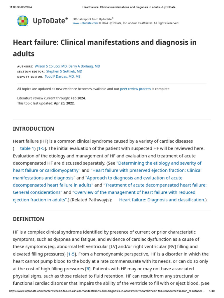 Heart Failure - Clinical Manifestations and Diagnosis in Adults ...