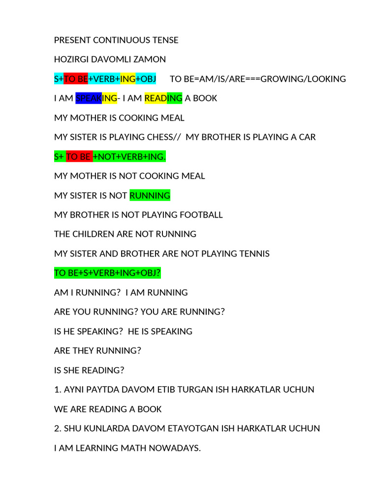 9th Grade Present Continuous Tense | PDF