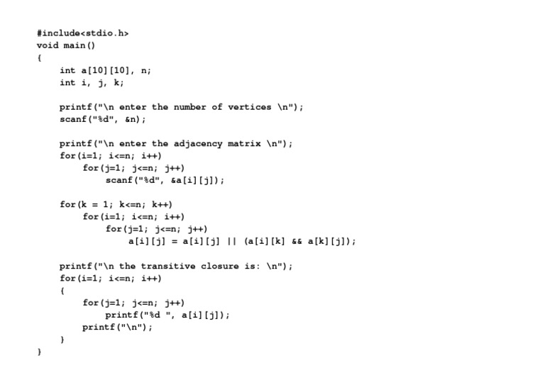 Transitive Closure in C Programming | PDF