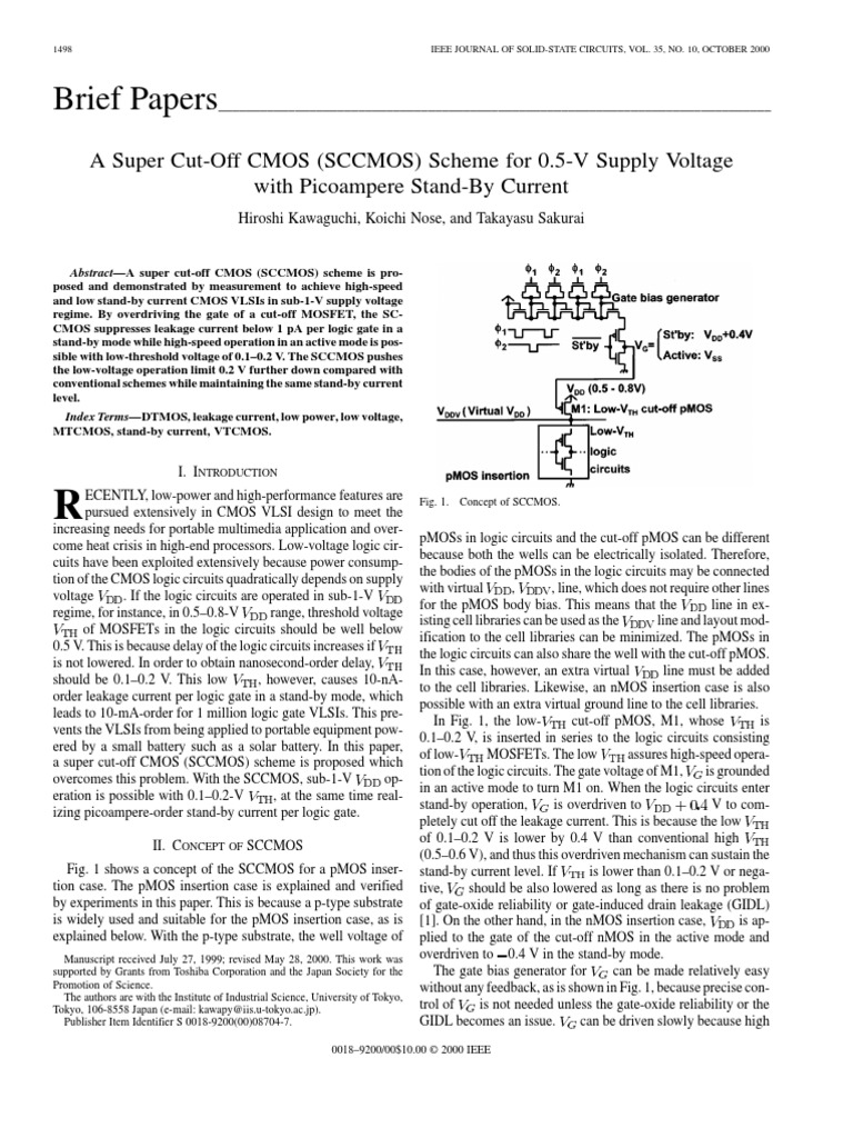Brief Papers: A Super Cut-Off CMOS (SCCMOS) Scheme For 0.5-V Supply ...