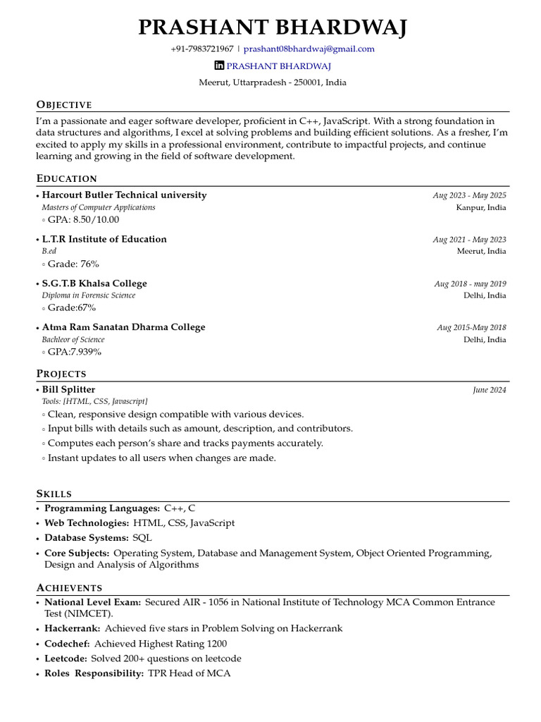 Prashant Bhardwaj: Software Developer Profile | PDF | Computer ...