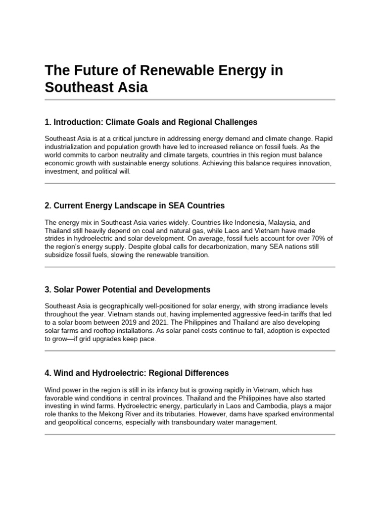 The Future of Renewable Energy in Southeast Asia | PDF | Renewable ...