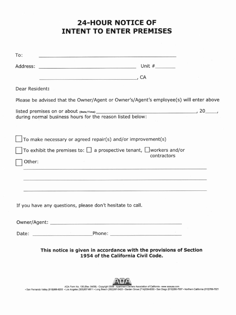 24 Hour Notice | PDF