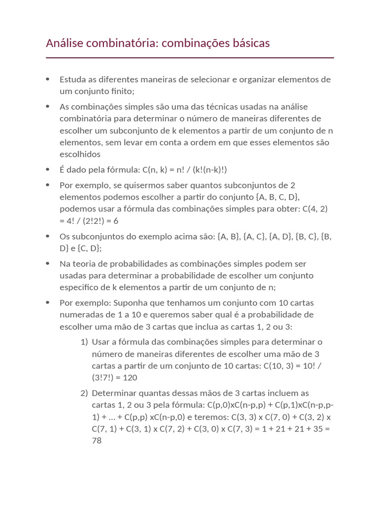 Análise Combinatória - Combinações Básicas | PDF