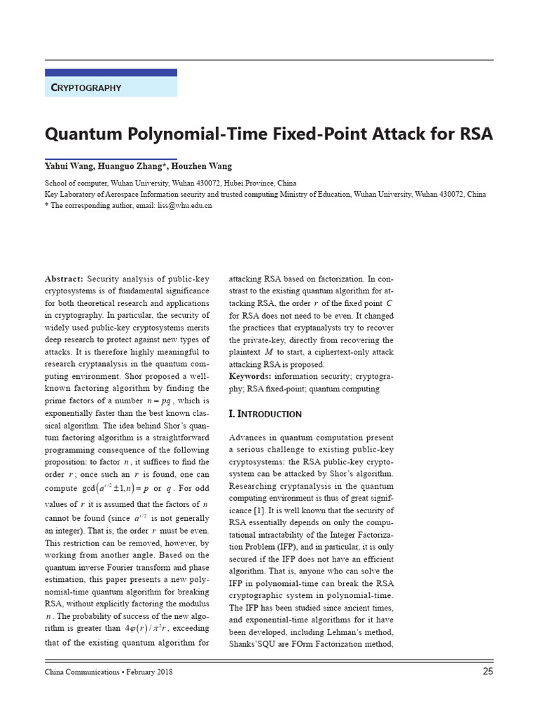 Quantum Polynomial-Time Attack on RSA | PDF | Quantum Computing ...
