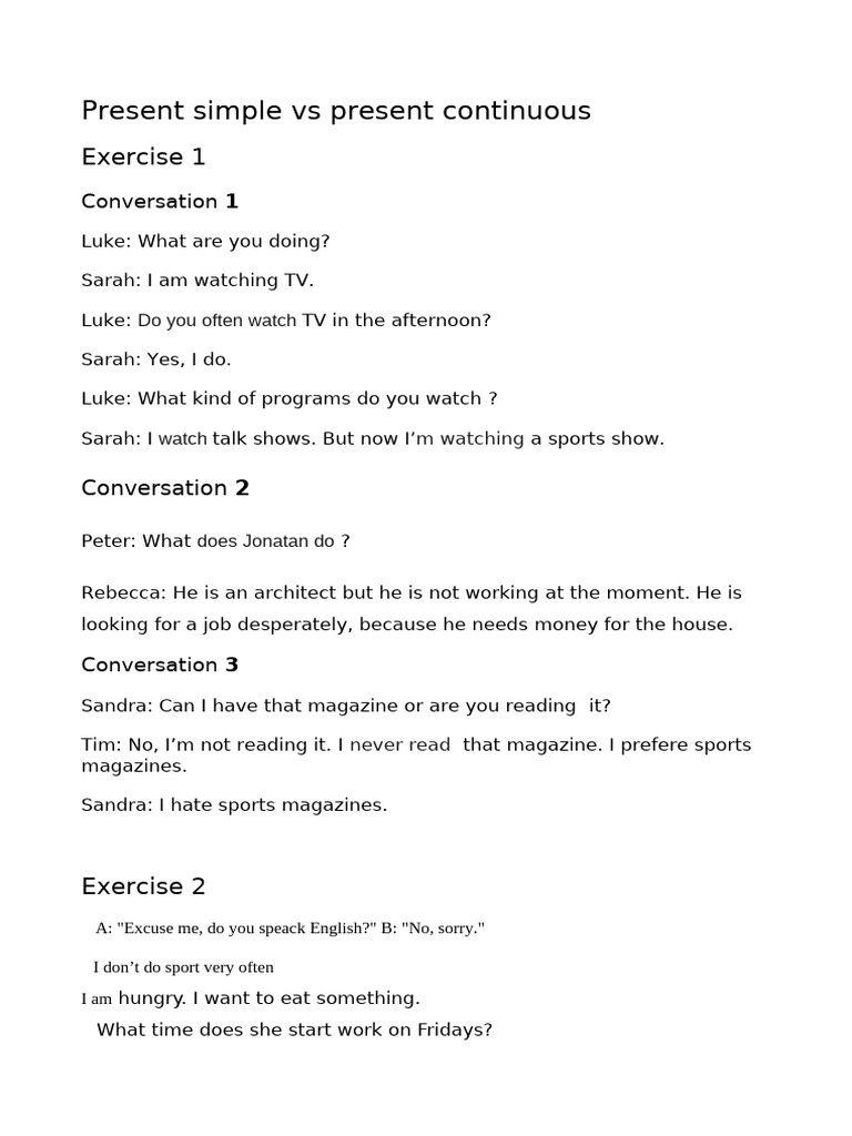 Present Simple vs Continuous Tenses | PDF