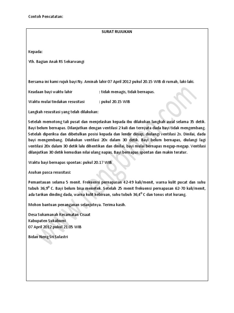 Contoh Surat Rujukan Bbl Dengan Asfiksia Resusitasi