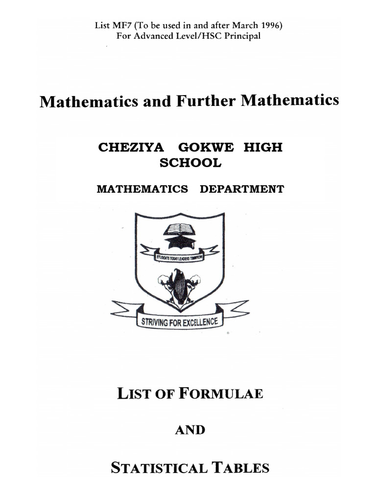 Mathematics List of Formulae | PDF