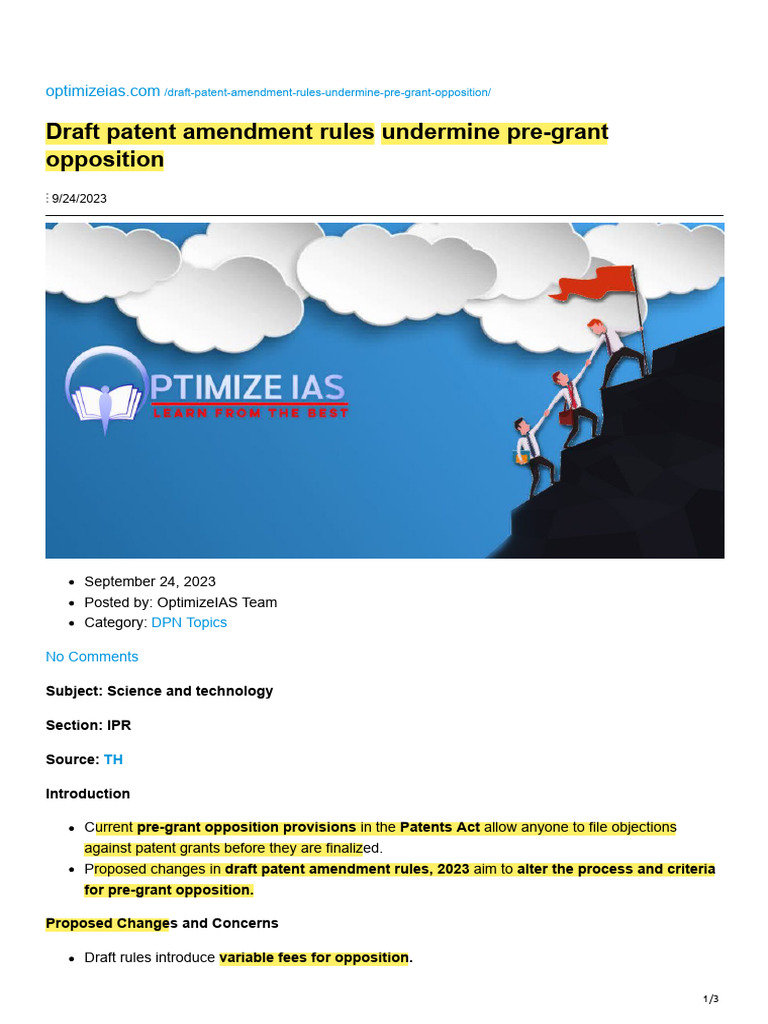Draft Patent Amendment Rules Undermine Pre-Grant Opposition | PDF ...