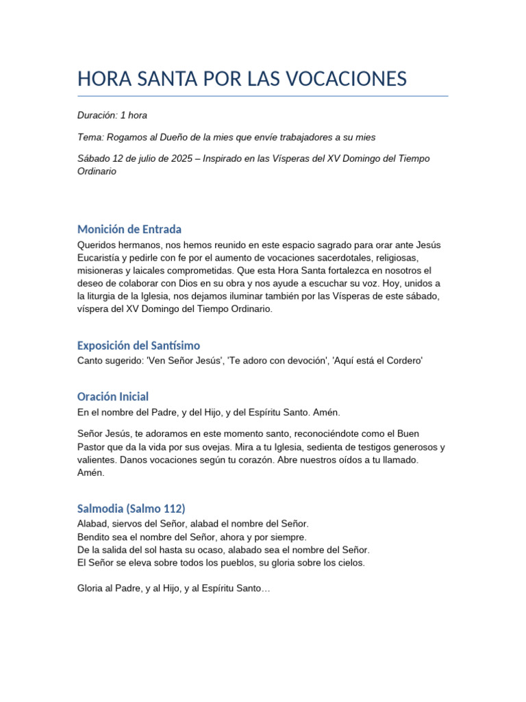 Hora Santa por Vocaciones 2025 | PDF | Cristo (título) | eucaristía