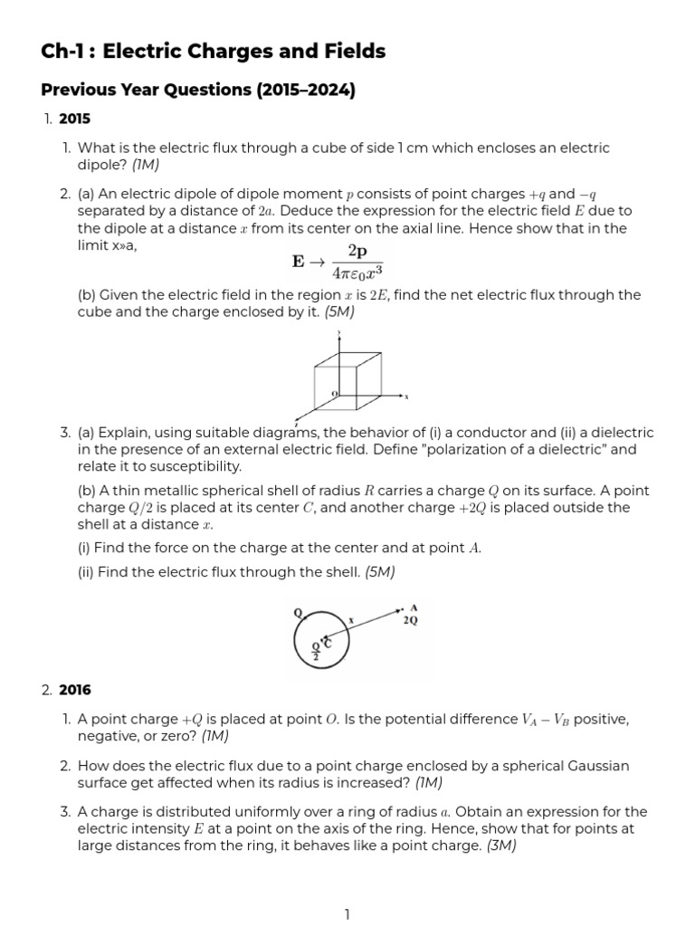 Electric Charges and Fields Exam Questions | PDF | Electric Field | Flux