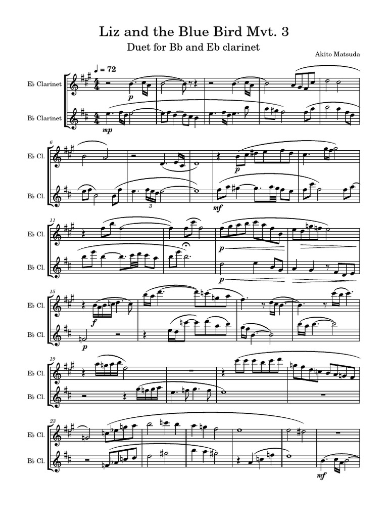 Liz and The Blue Bird MVT 3 | PDF | E Flat Clarinet | Woodwind Instruments