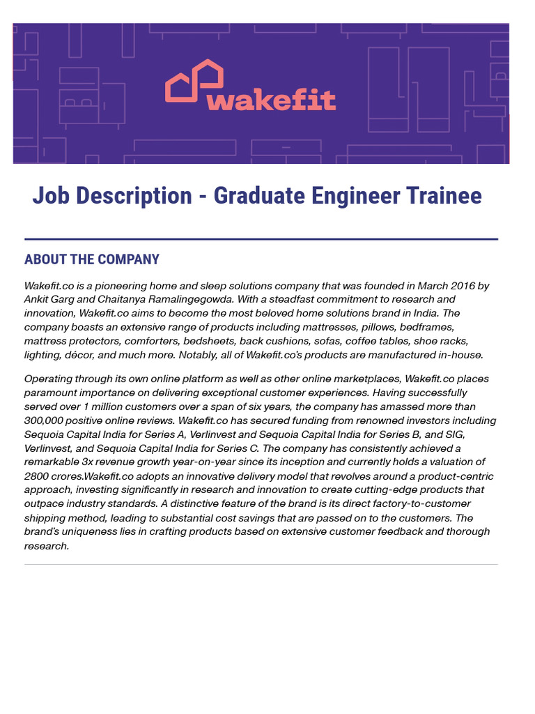 Wakefit Graduate Engineer Trainee Role | PDF | Engineering | Innovation