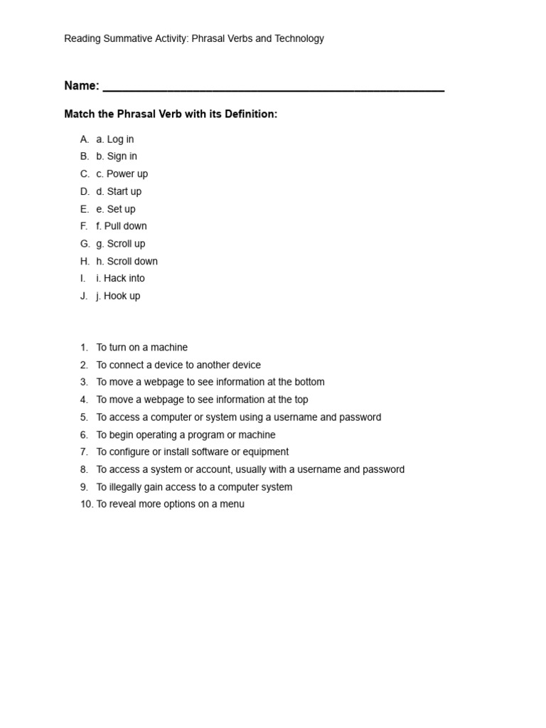 Phrasal Verbs in Technology Exercises | PDF