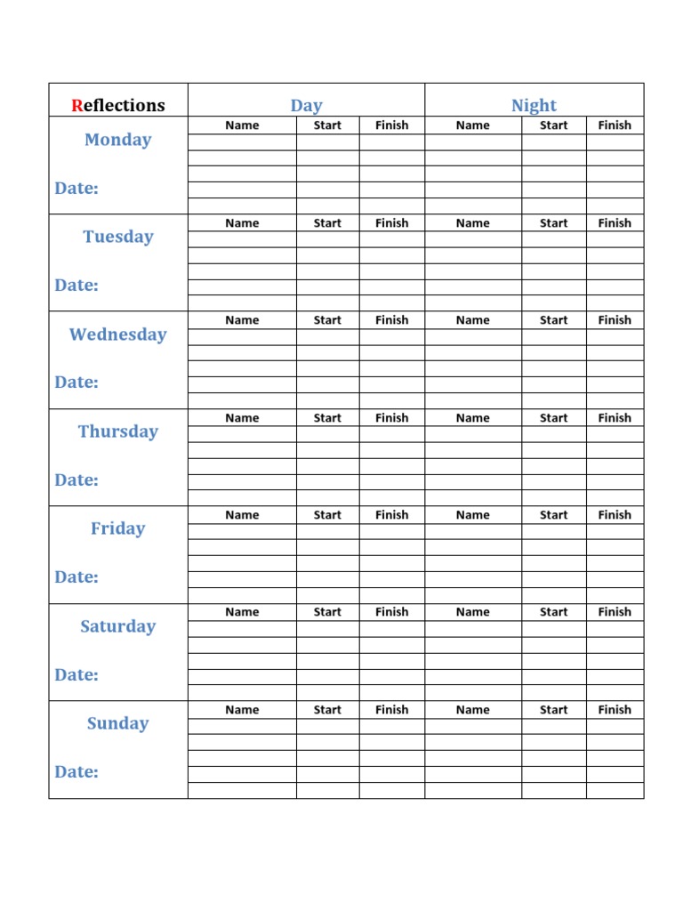 Weekly Reflection Schedule Template | PDF