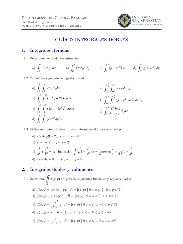 Guía de Integrales Dobles en Cálculo Multivariable | PDF | Integral ...