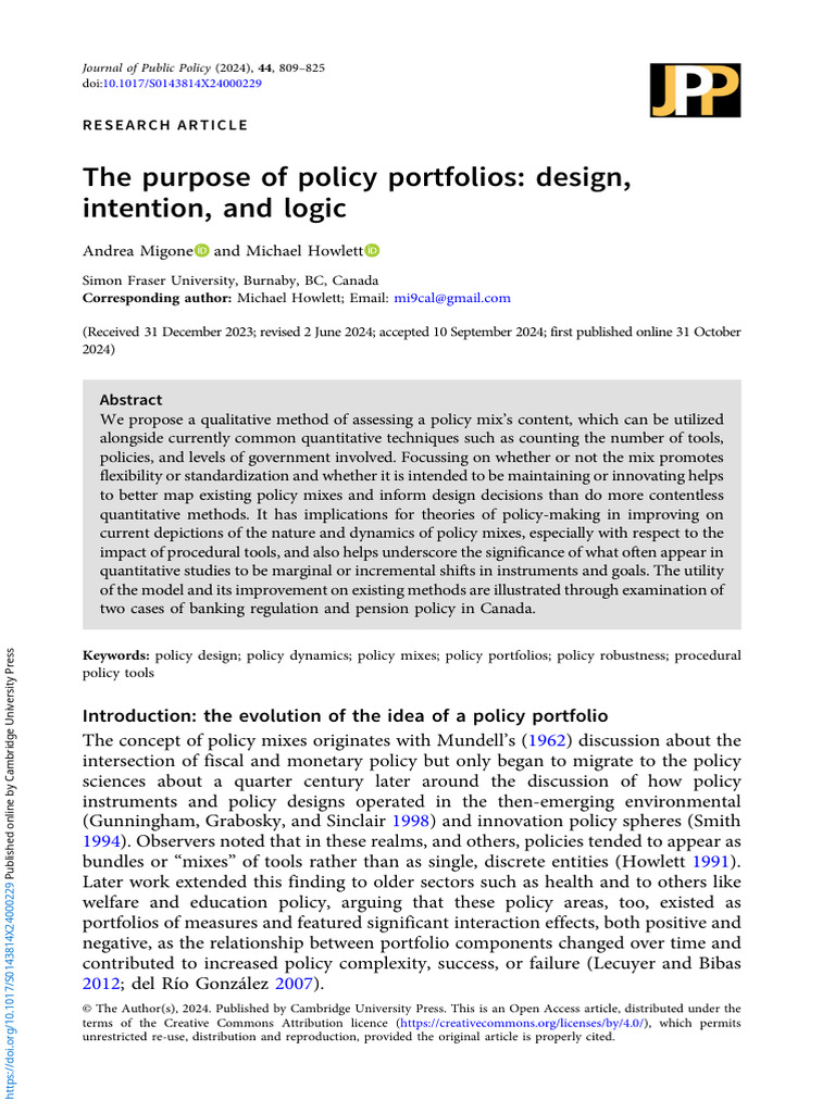 Understanding Policy Portfolios' Design | PDF | Policy | Decision Making