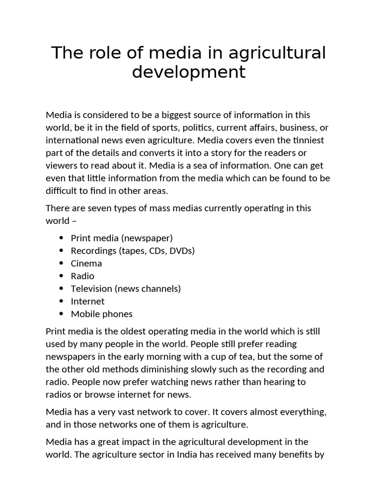 Media's Impact on Agricultural Development | PDF | Mass Media | News