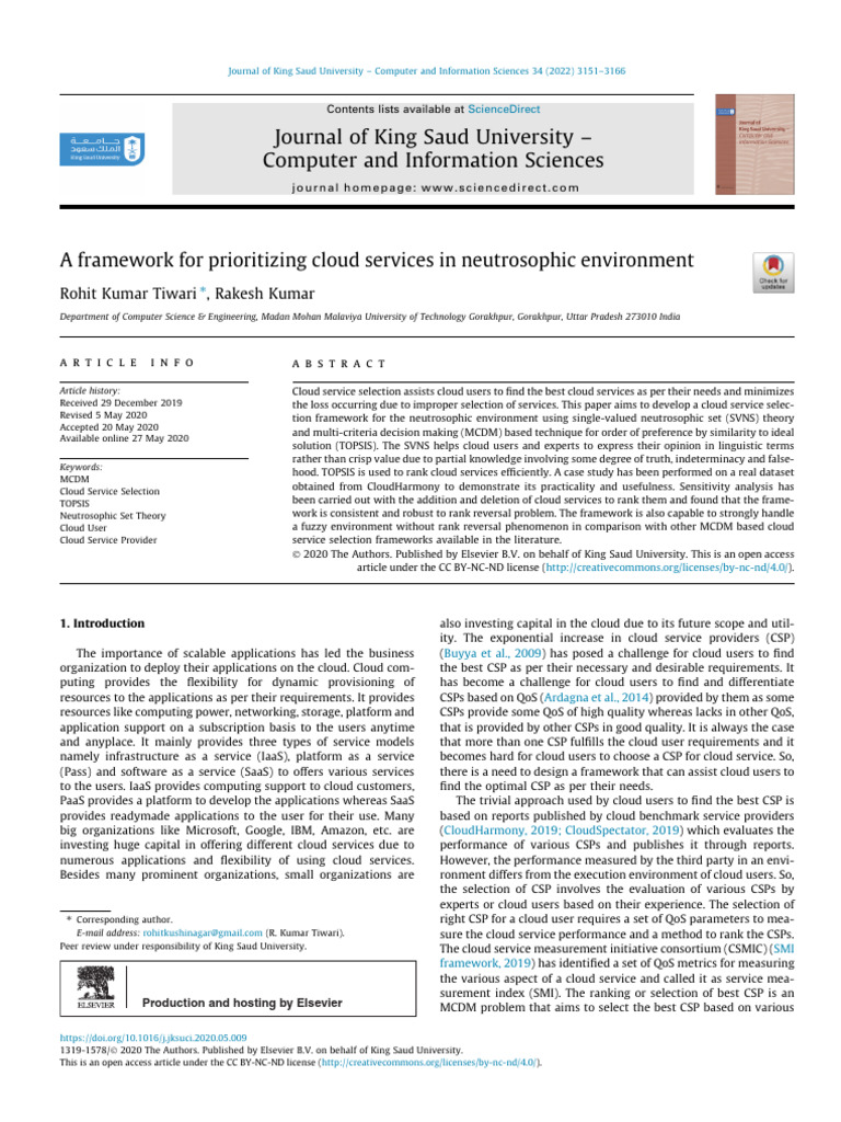 Neutrosophic Framework for Cloud Service Selection | PDF | Software As ...
