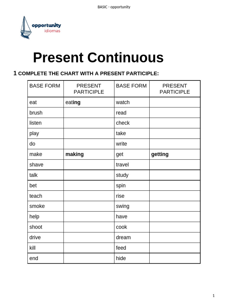Present Continuous Practice Exercises | PDF