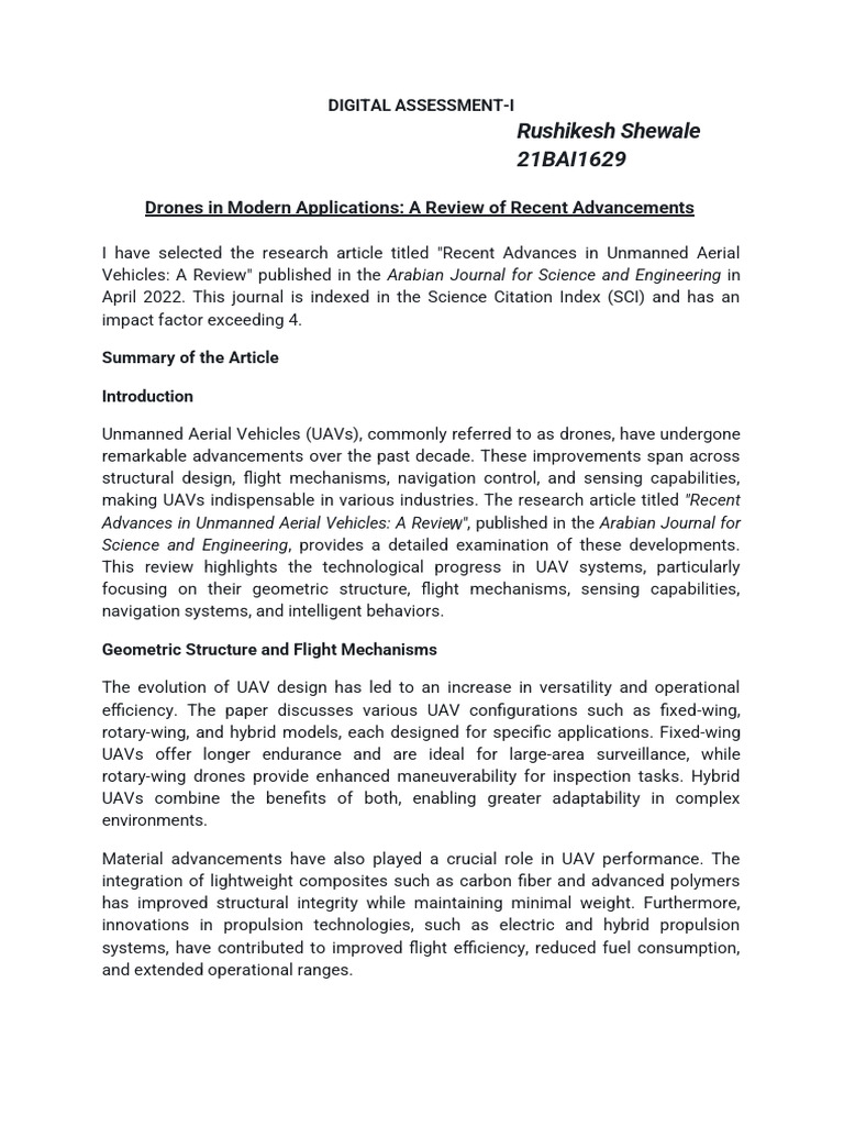 Advances in UAV Technology Review | PDF | Unmanned Aerial Vehicle ...