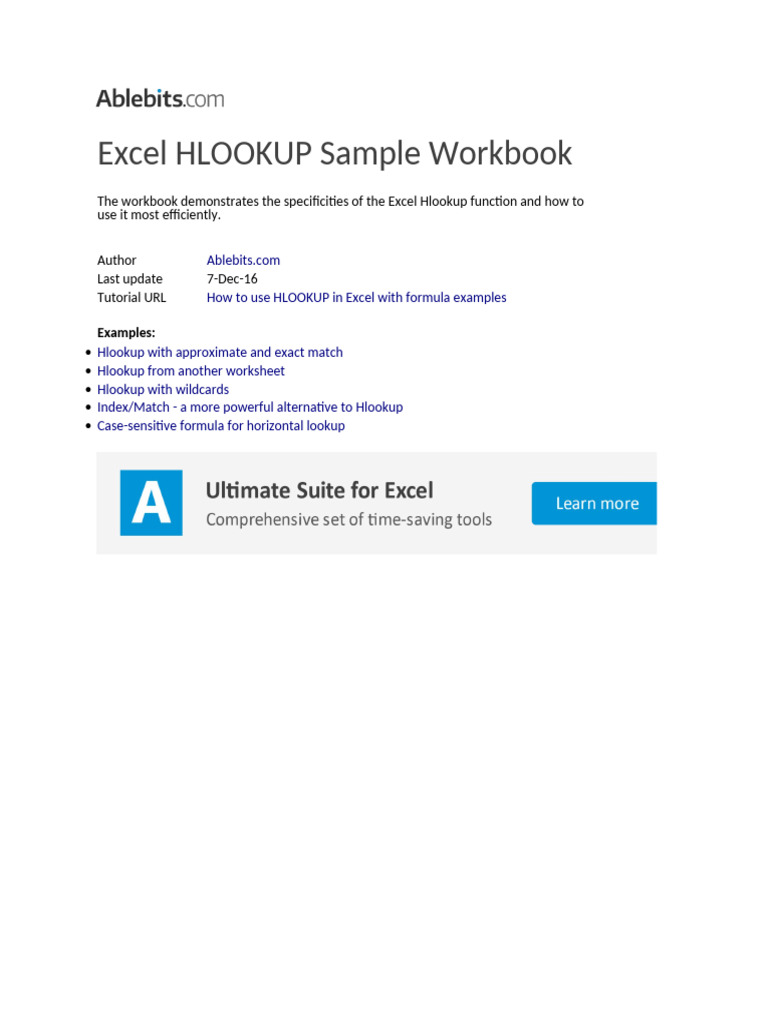 Excel Hlookup Formula Examples Pdf