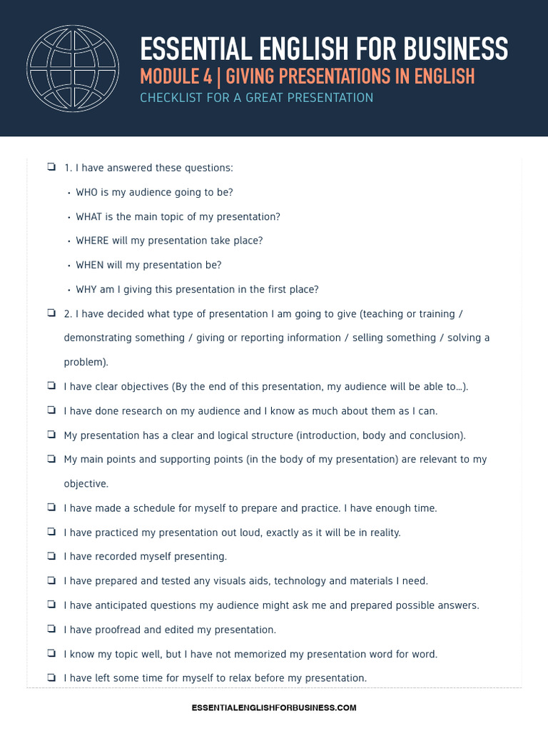 Check List For A Great Presentation | PDF