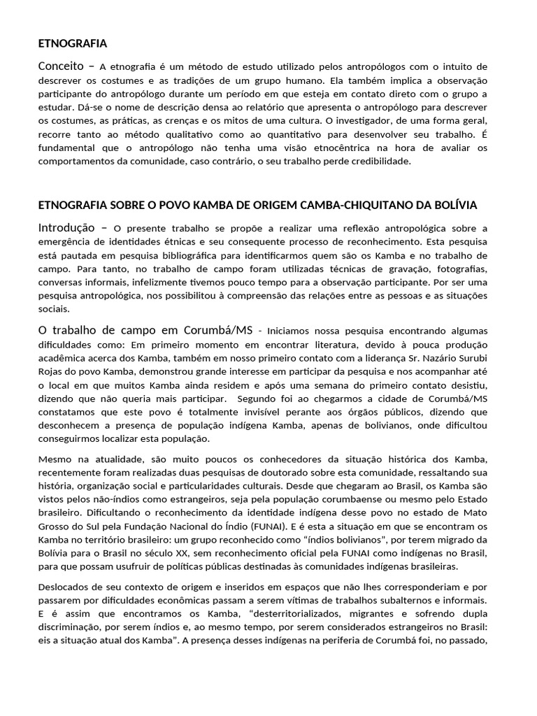 Etnografia do Povo Kamba na Bolívia | PDF | Antropologia | Etnografia
