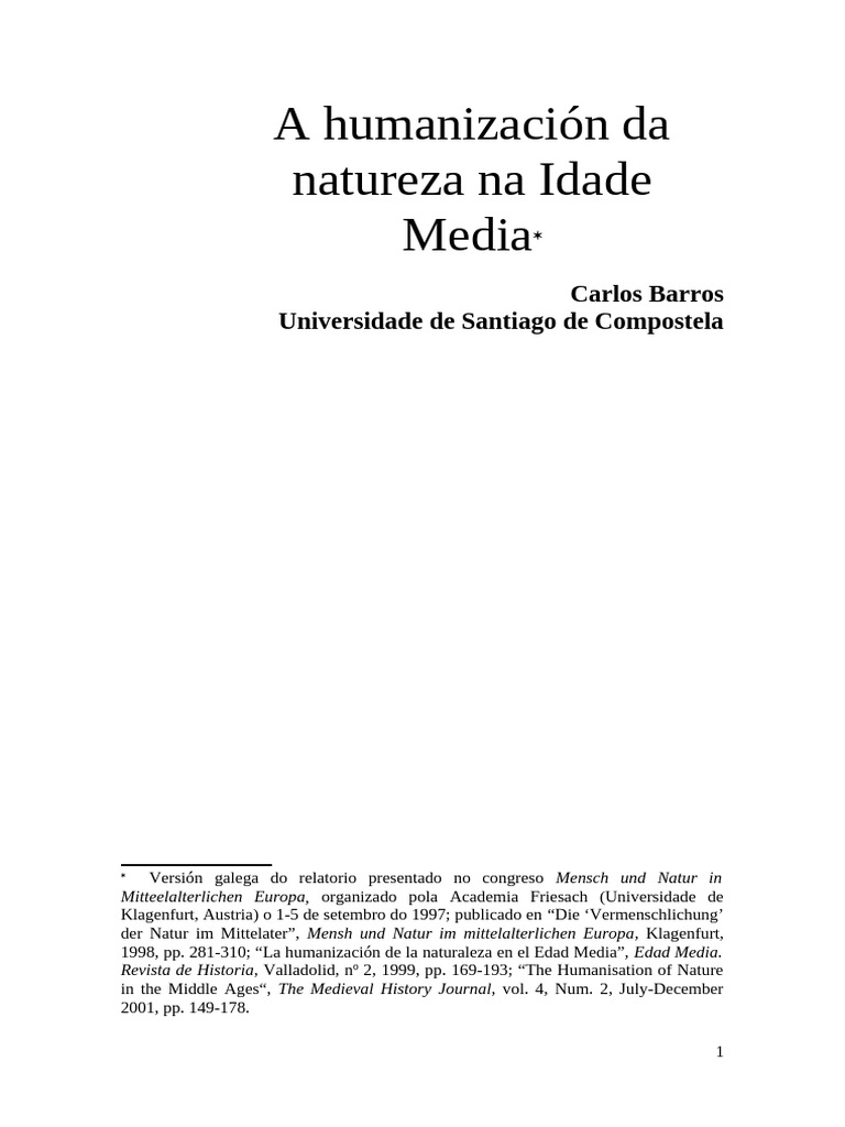 A Humanización Da Natureza Na Idade Media | PDF