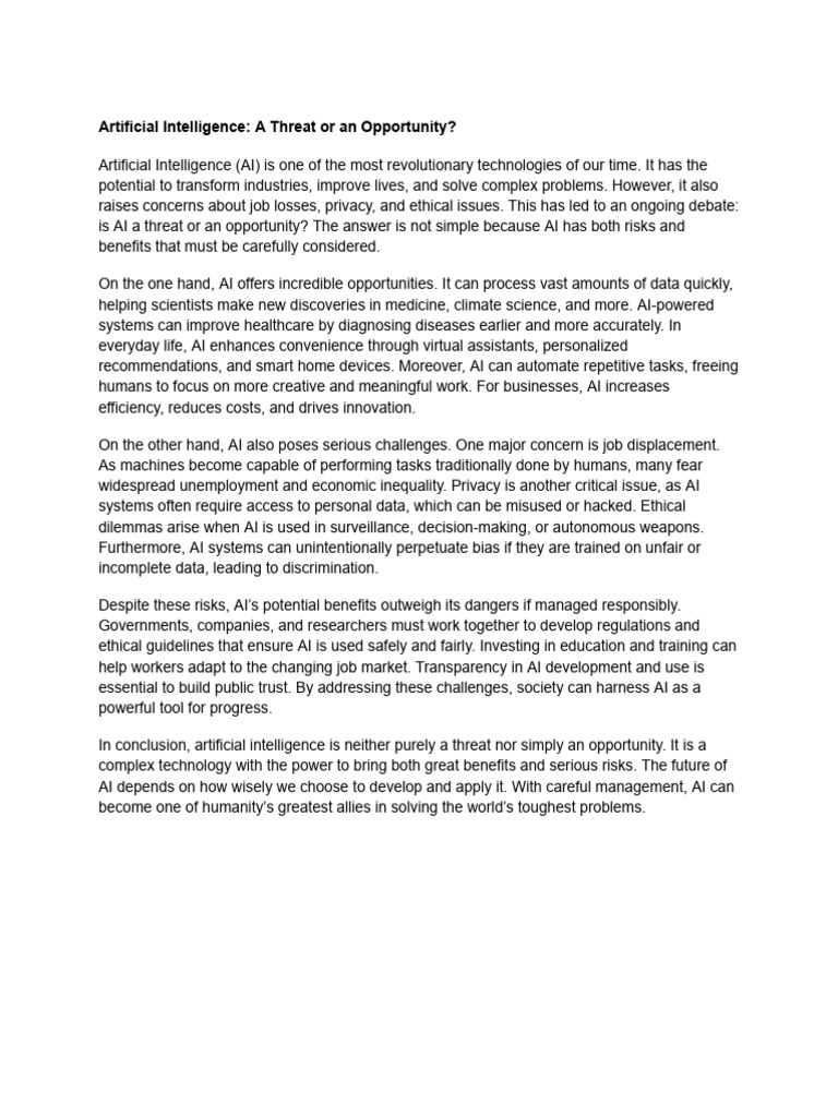 AI: Balancing Threats and Opportunities | PDF | Artificial Intelligence ...