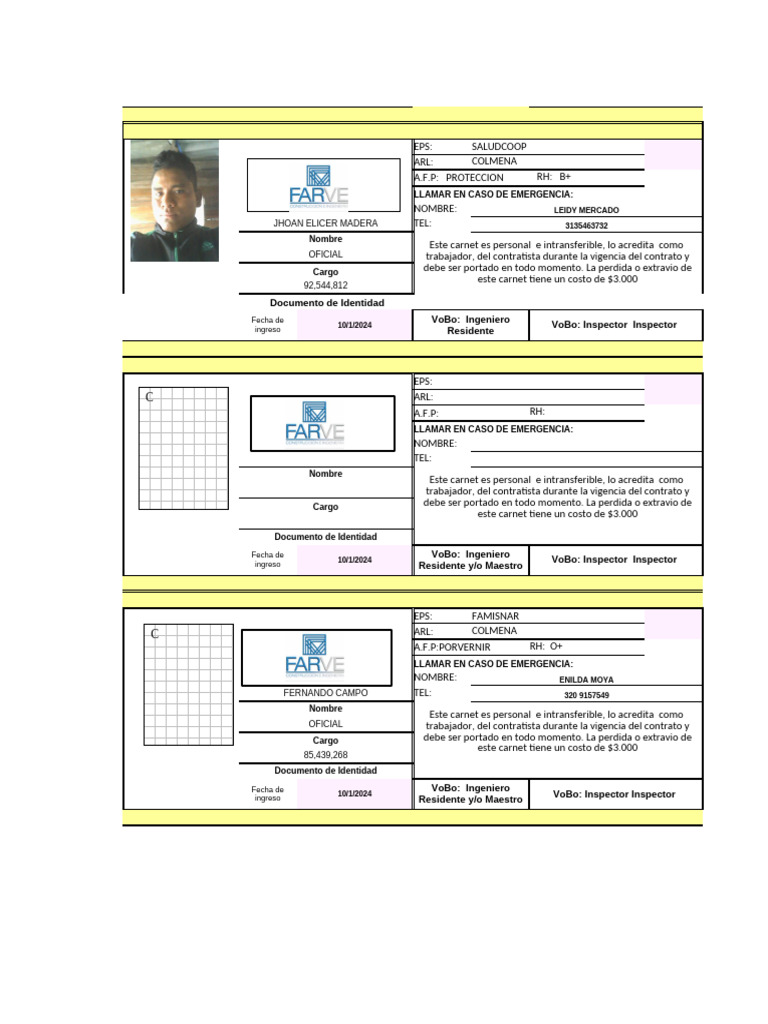 Formato de Carnet de Trabajador | PDF | Autenticación | Control de acceso