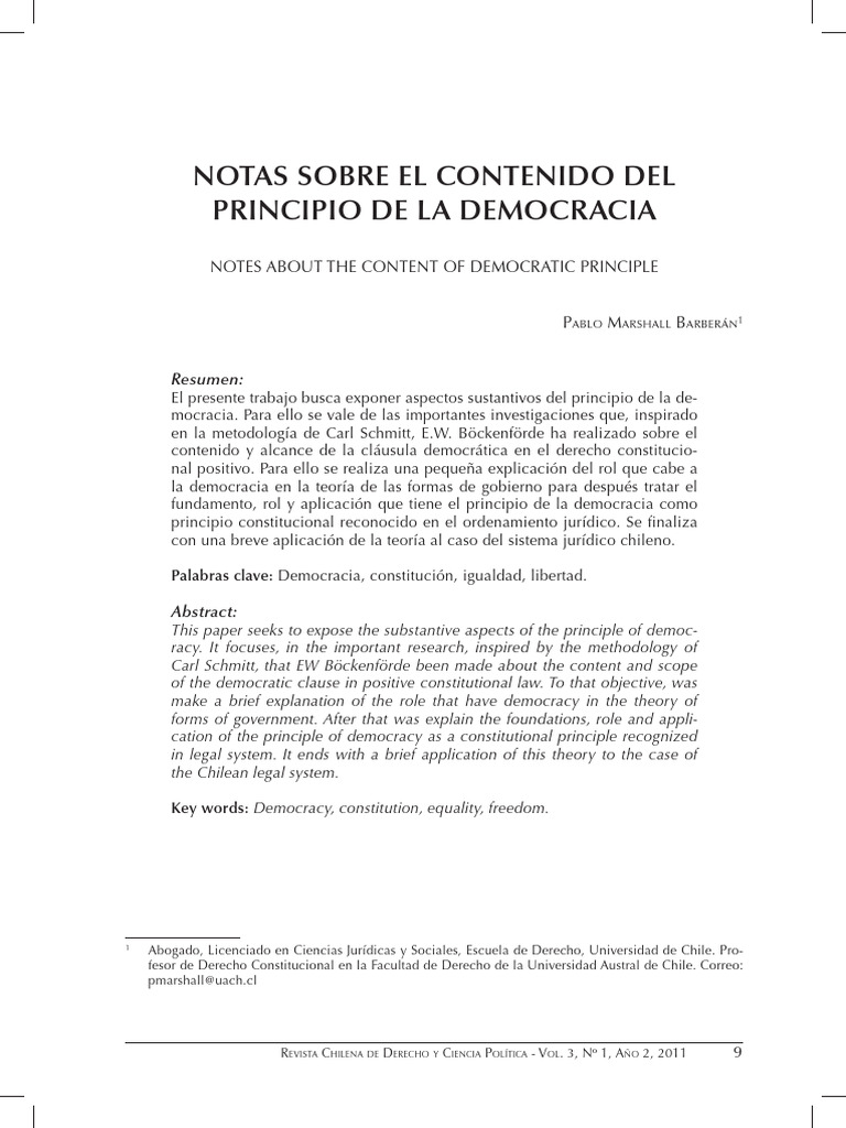 Notas Sobre El Contenido Del Principio de La Democracia: Notes About ...