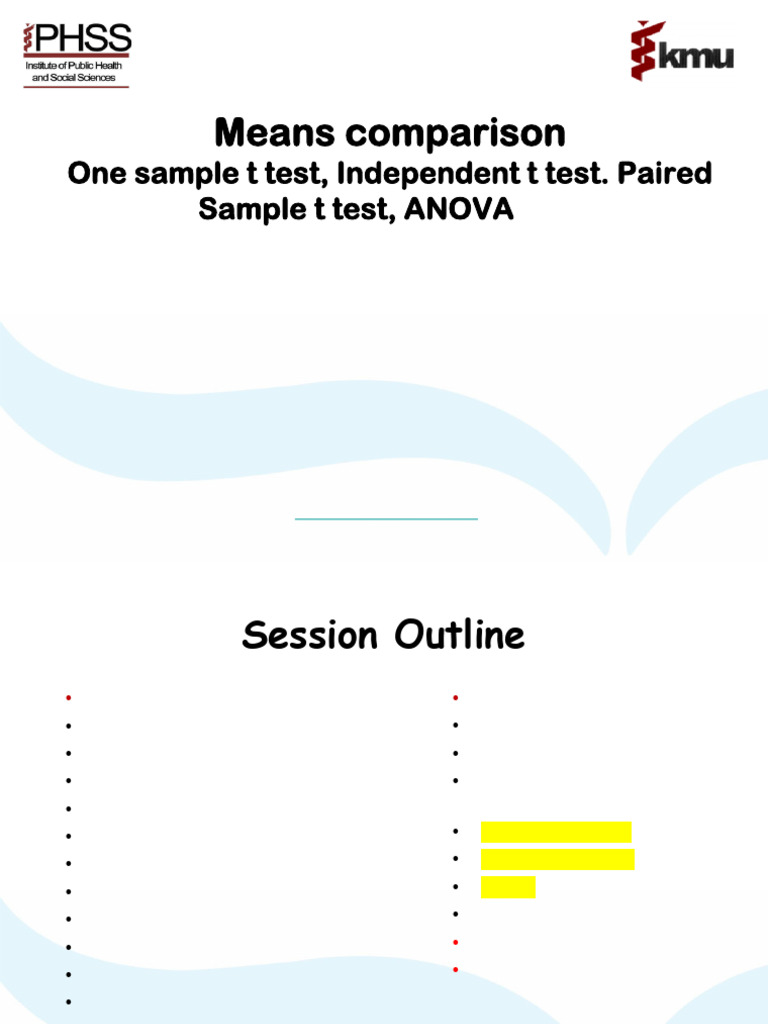 Comparing Means: T-Tests & ANOVA Guide | PDF | Student's T Test ...