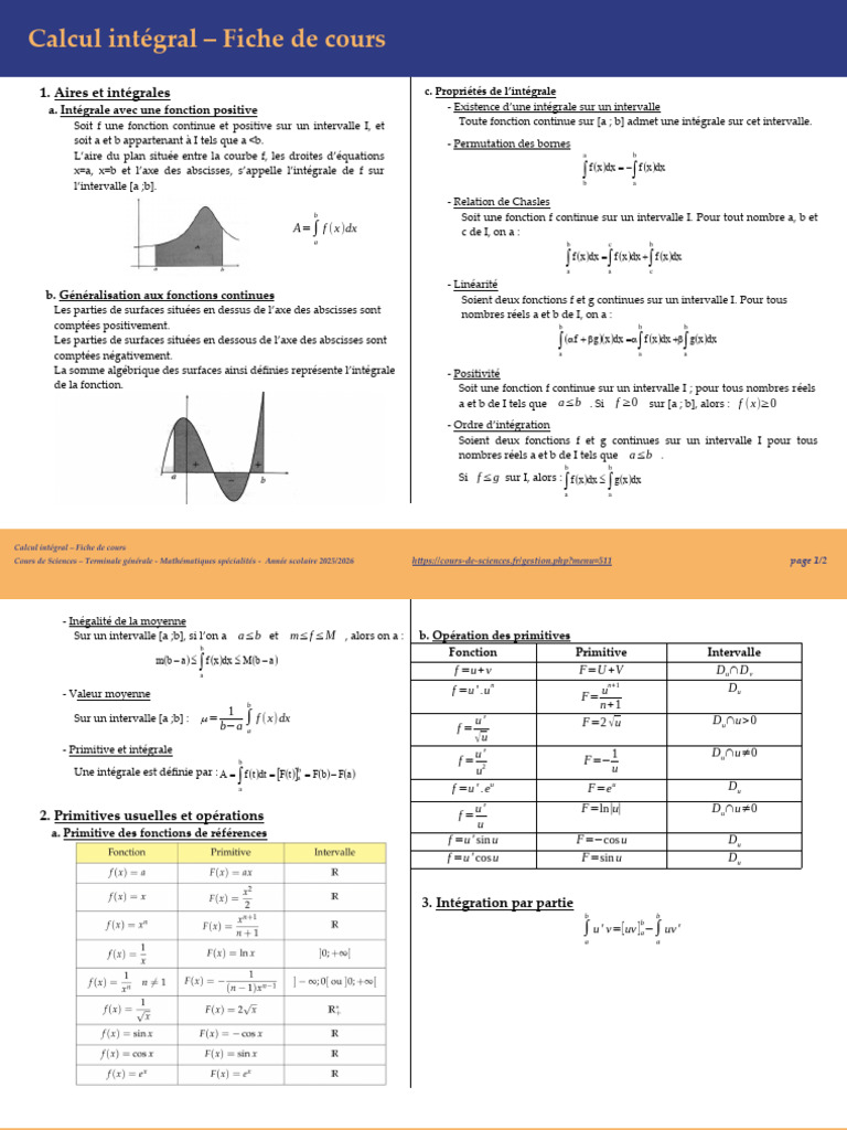 Fiche de cours sur le calcul intégral | PDF | Intégral | Analyses