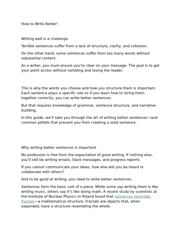 Mastering Sentence Structure for Clarity | PDF | Subject (Grammar ...