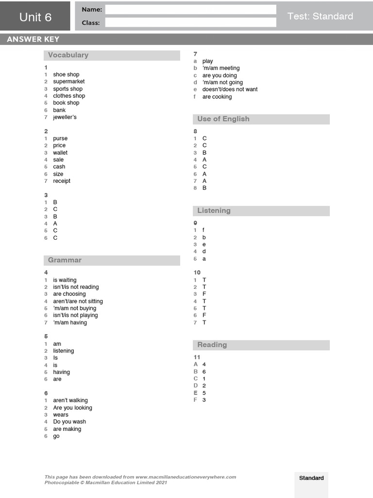 Unit 6 Standard Test: Vocabulary & Grammar | PDF | Linguistics | Human ...