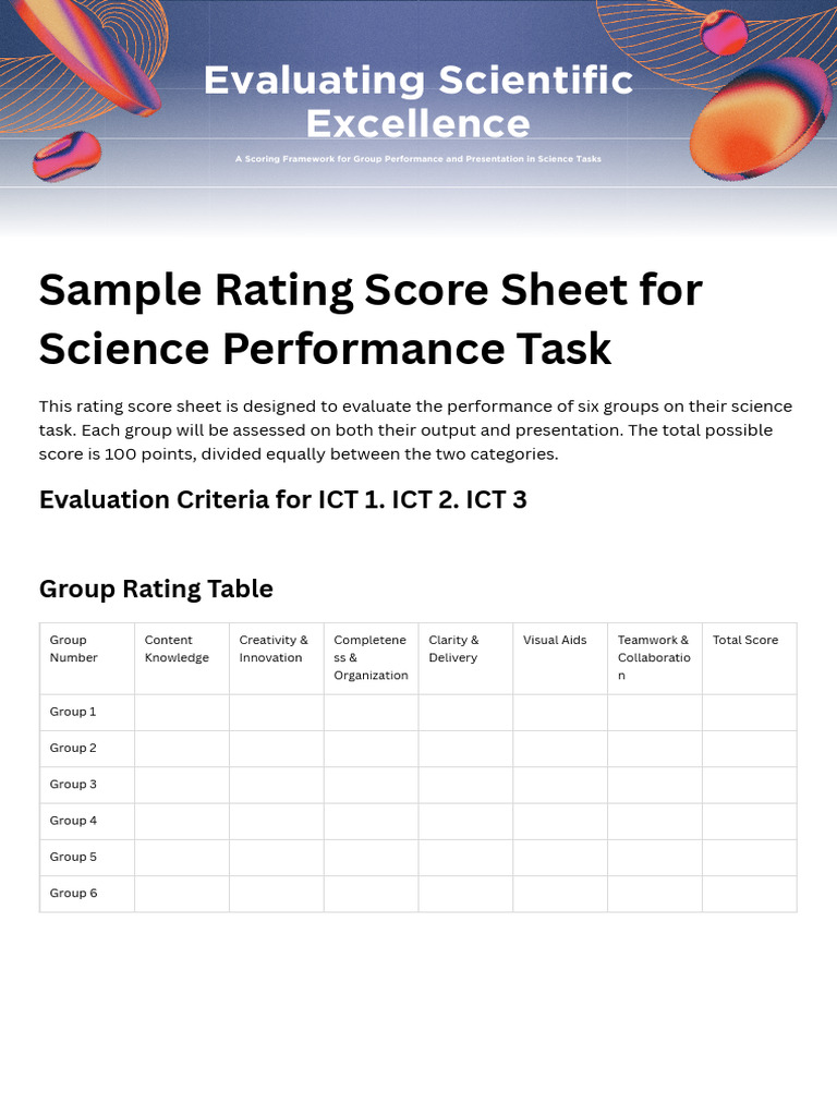 Sample Rating Score Sheet For Science Performance Task | PDF
