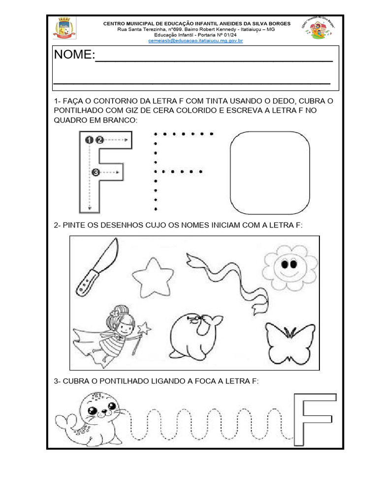 Atividades de Educação Infantil Letra F | PDF