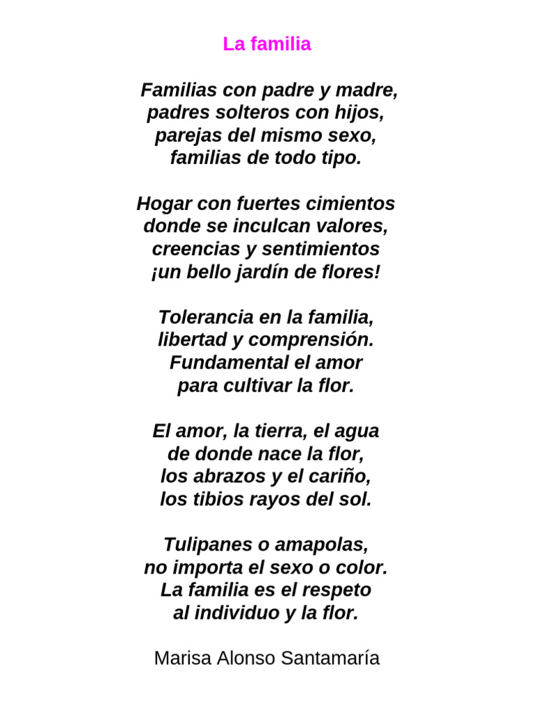Poemas sobre la familia y su valor | PDF