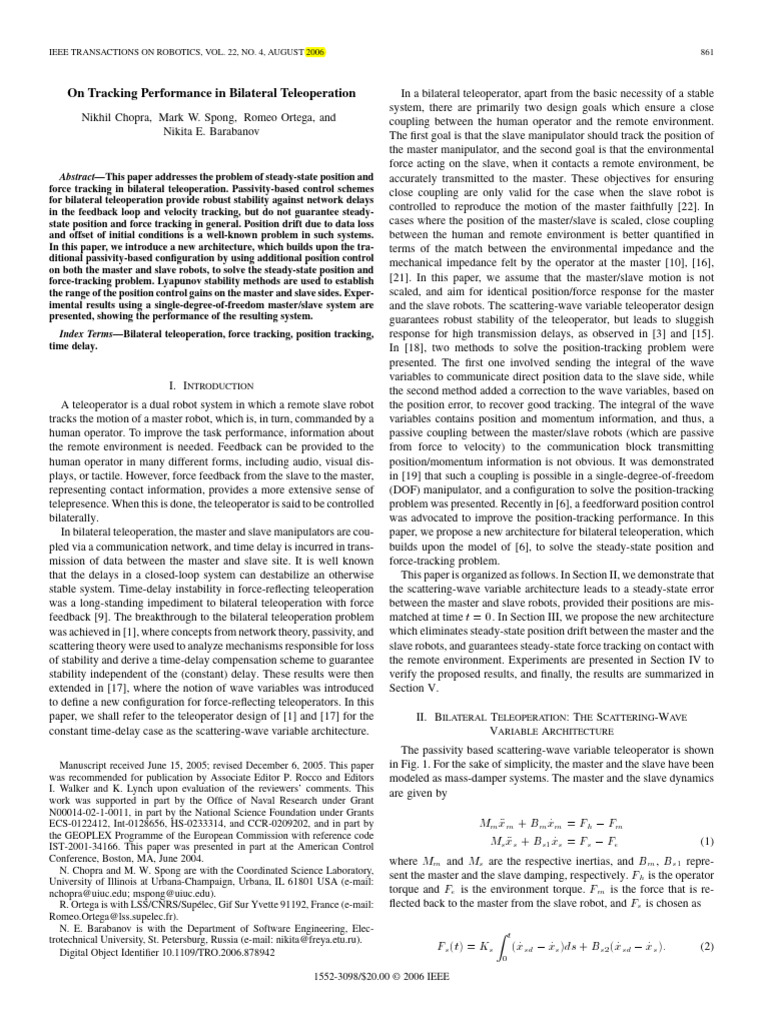 Bilateral Teleoperation Position Tracking | PDF | Force | Steady State