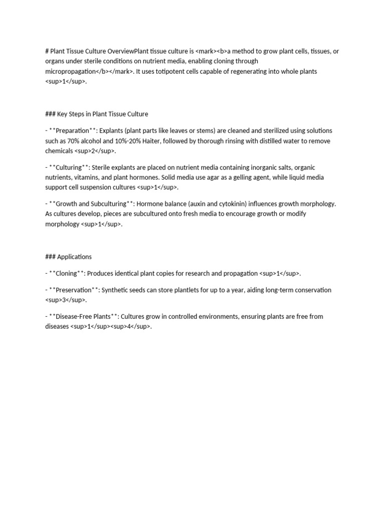 Plant Tissue Culture Process Overview | PDF