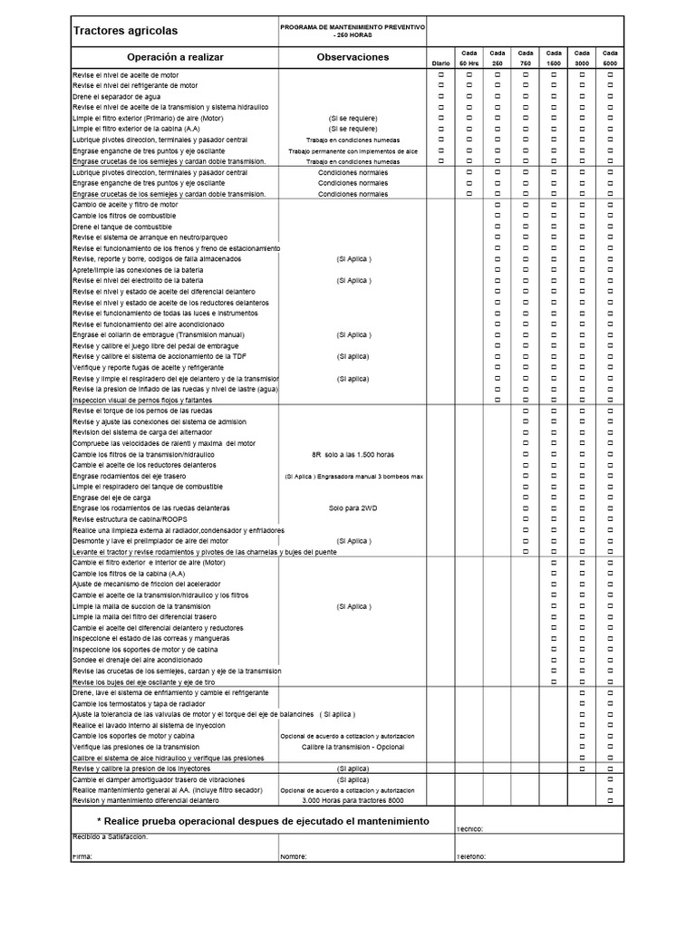 Plan Mantenimiento Periodico Tractores | PDF | Tractor | Eje