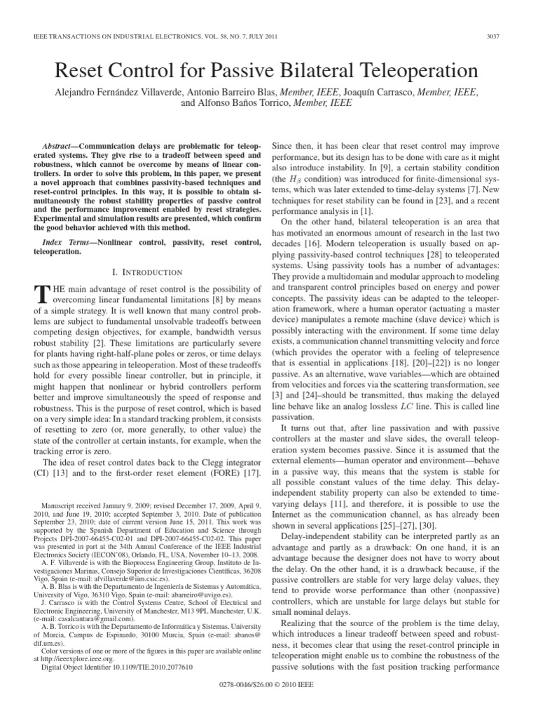 Reset Control in Bilateral Teleoperation | PDF | Control Theory | Mechanics